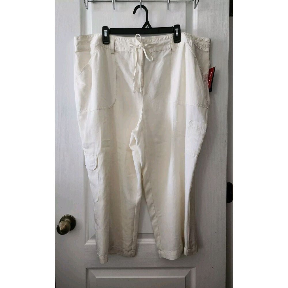 Rafaella Studio Womens Capri Pants Cream Lightweight Pockets Cargo Plus Size 20W